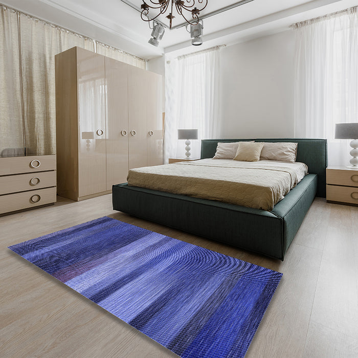 Round Machine Washable Transitional Sapphire Blue Rug in a Office, wshpat372blu
