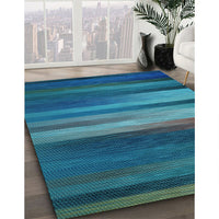 Patterned Dark Turquoise Green Rug, pat372lblu