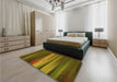 Patterned Dark Golden Brown Rug in a Bedroom, pat372yw