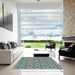 Square Machine Washable Transitional Blue Green Rug in a Living Room, wshpat3720