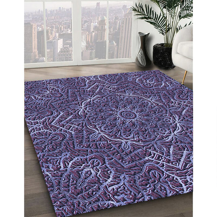 Patterned Plum Purple Rug in Family Room, pat3721blu