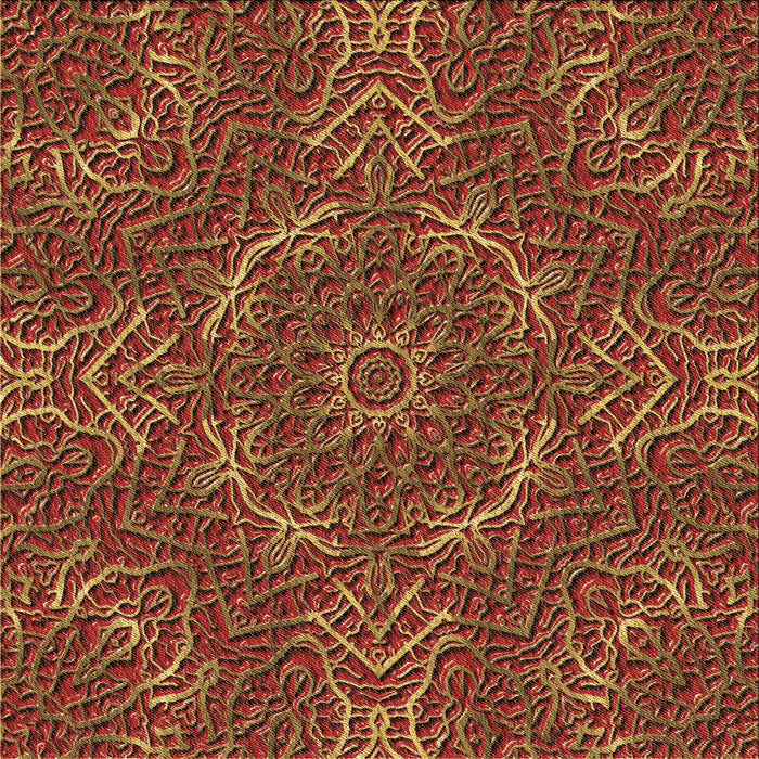 Round Patterned Tomato Red Rug, pat3721brn