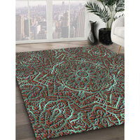 Patterned Dull-Sea Green Rug, pat3721lblu