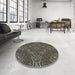Round Patterned Dull-Sea Green Rug in a Office, pat3721lblu
