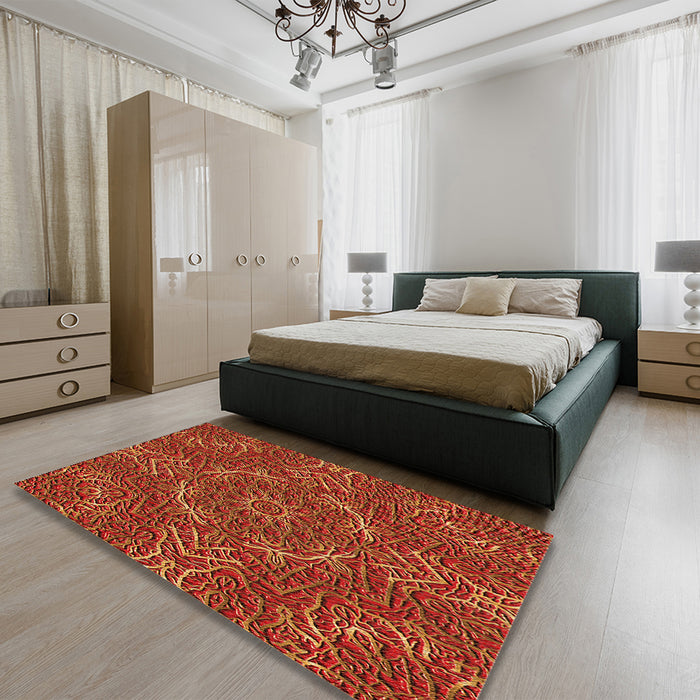 Round Machine Washable Transitional Orange Rug in a Office, wshpat3721org