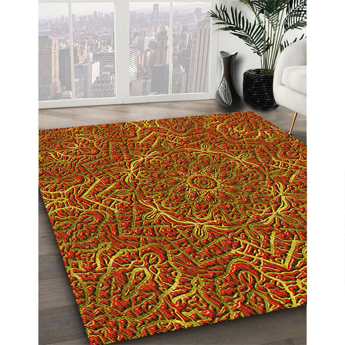 Patterned Tomato Red Rug in Family Room, pat3721yw