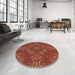 Round Machine Washable Transitional Tomato Red Rug in a Office, wshpat3721
