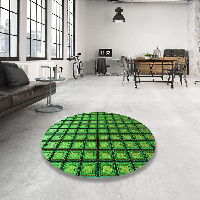 Round Patterned Deep Emerald Green Rug in a Office, pat3722grn