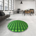 Round Patterned Deep Emerald Green Rug in a Office, pat3722grn