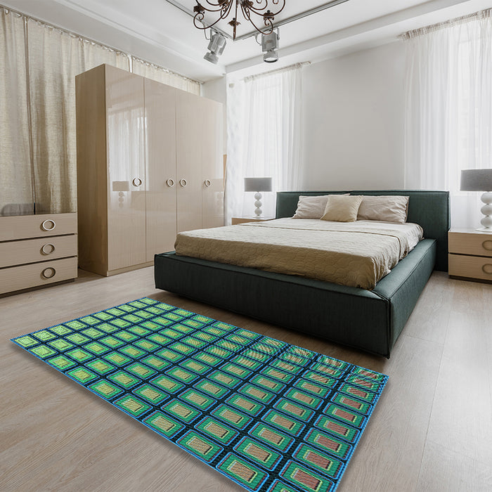 Patterned Lime Mint Green Rug in a Bedroom, pat3722lblu