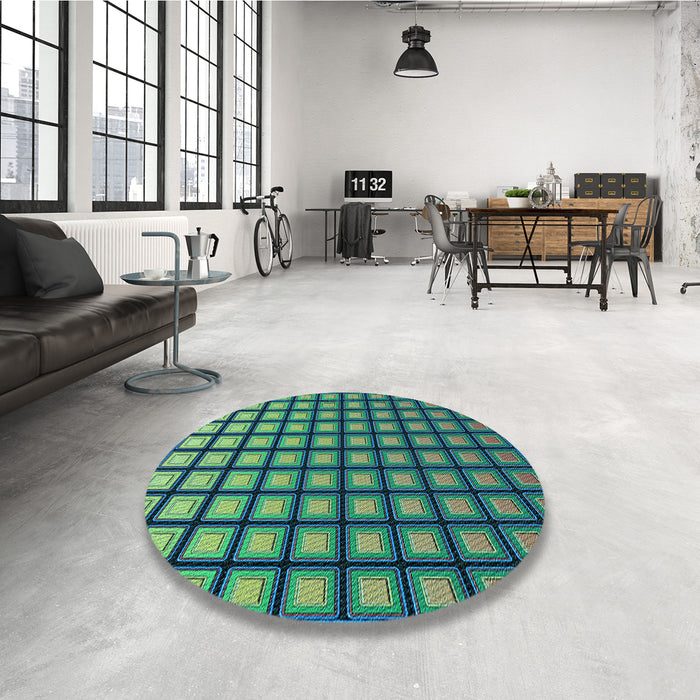 Round Patterned Lime Mint Green Rug in a Office, pat3722lblu