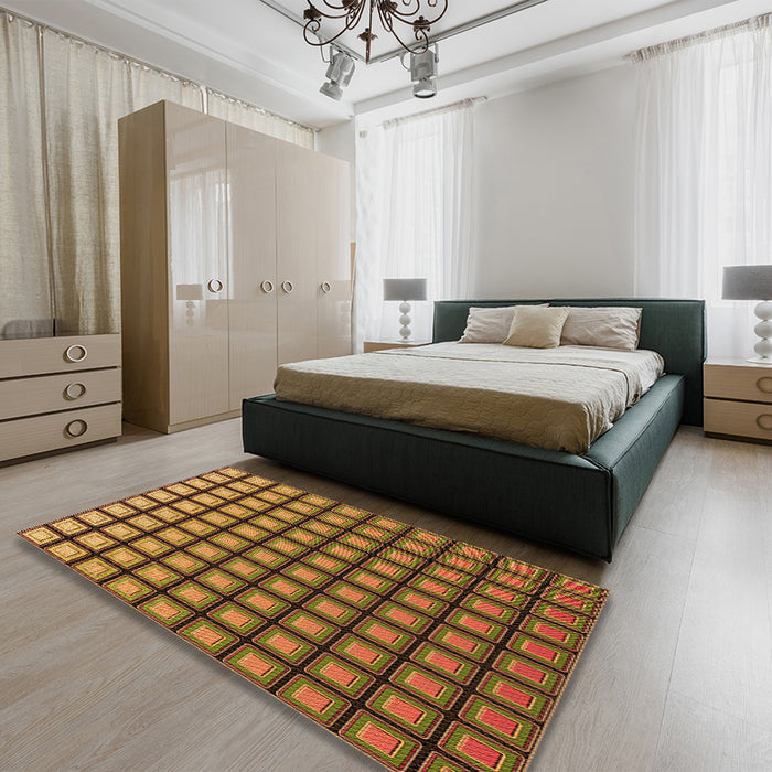 Patterned Caramel Brown Rug in a Bedroom, pat3722org