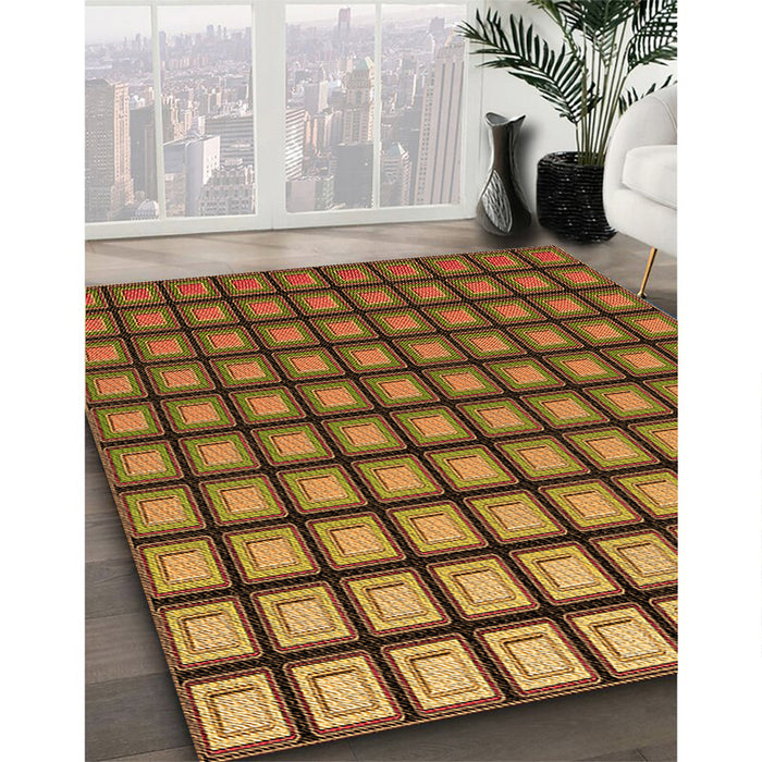 Patterned Caramel Brown Rug in Family Room, pat3722org