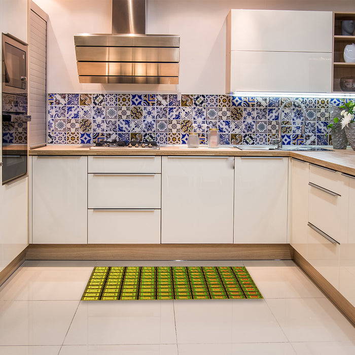 Patterned Pistachio Green Rug in a Kitchen, pat3722yw