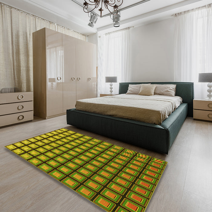 Round Machine Washable Transitional Pistachio Green Rug in a Office, wshpat3722yw
