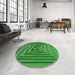 Round Patterned Green Rug in a Office, pat3724grn