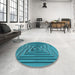 Round Patterned Teal Green Rug in a Office, pat3724lblu