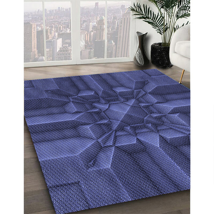 Patterned Blue Rug in Family Room, pat3725blu