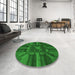 Round Patterned DarkGreen Rug in a Office, pat3725grn