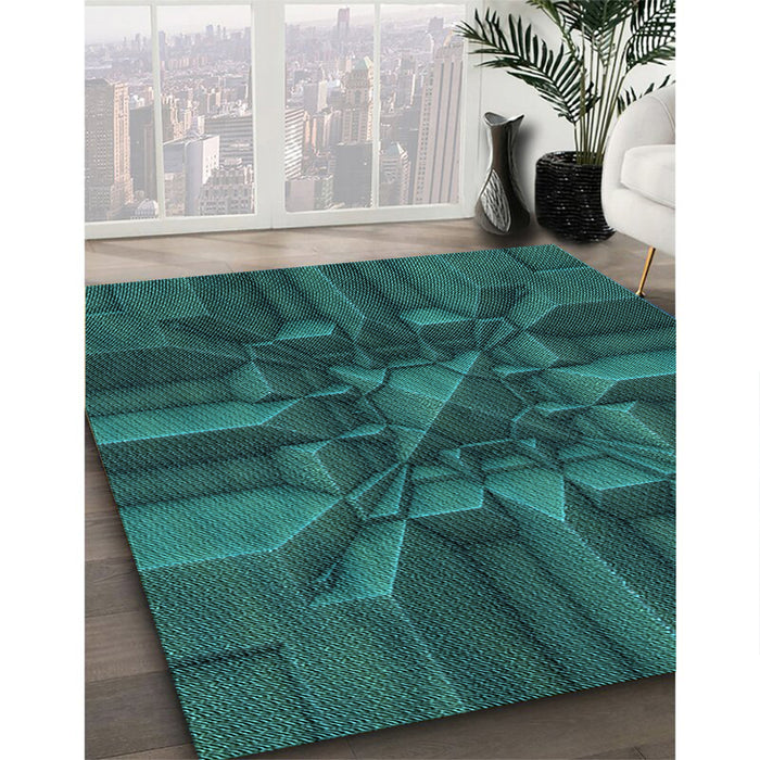 Machine Washable Transitional Dark Cyan Green Rug in a Family Room, wshpat3725lblu