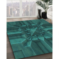 Patterned Dark Cyan Green Rug, pat3725lblu