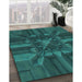 Patterned Dark Cyan Green Rug in Family Room, pat3725lblu