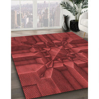 Patterned Tomato Red Rug, pat3725rd