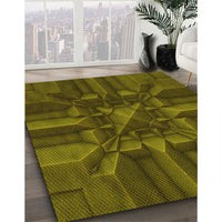 Patterned Dark Yellow Green Rug, pat3725yw