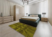 Patterned Dark Yellow Green Rug in a Bedroom, pat3725yw