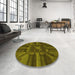 Round Patterned Dark Yellow Green Rug in a Office, pat3725yw