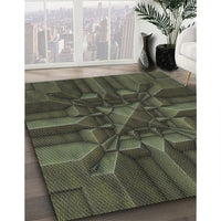 Patterned Khaki Green Novelty Rug, pat3725