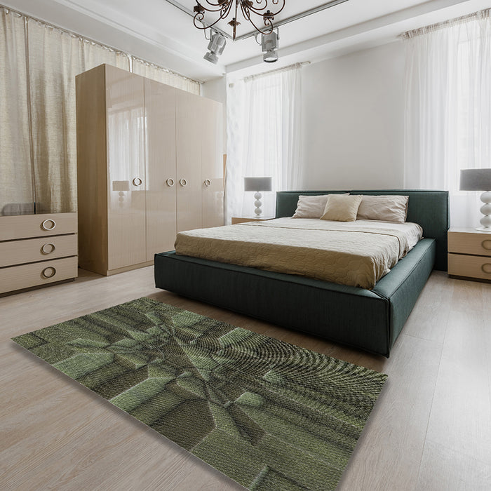 Machine Washable Transitional Khaki Green Rug in a Bedroom, wshpat3725