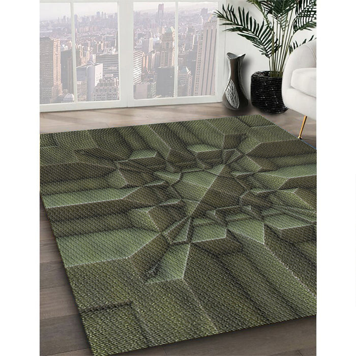 Patterned Khaki Green Novelty Rug in Family Room, pat3725