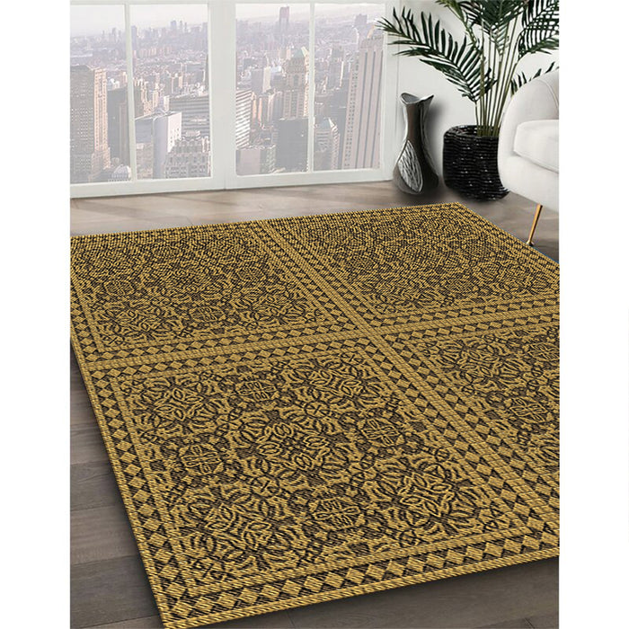 Patterned Caramel Brown Rug in Family Room, pat3726brn