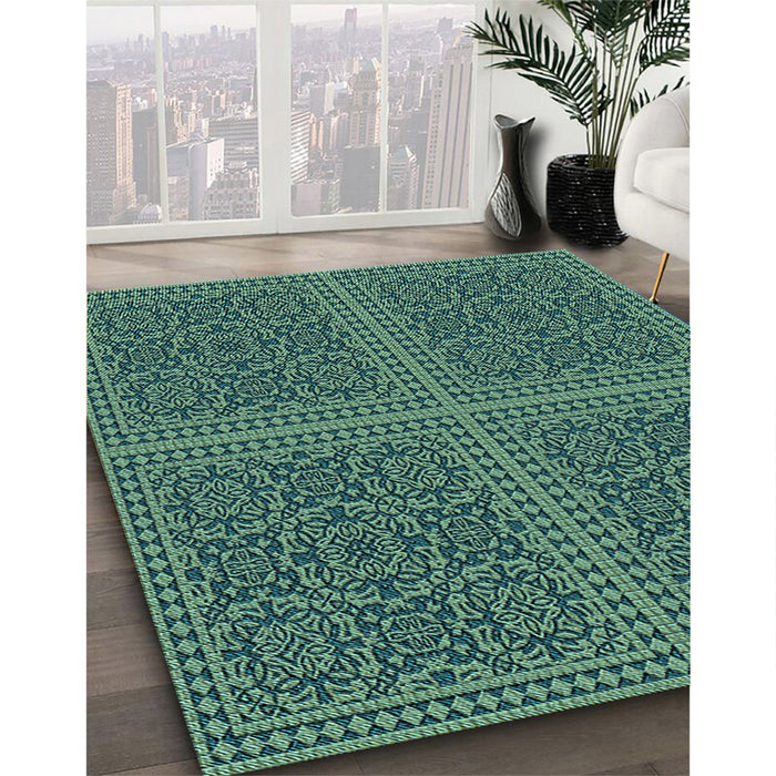 Patterned Mint Green Rug in Family Room, pat3726lblu