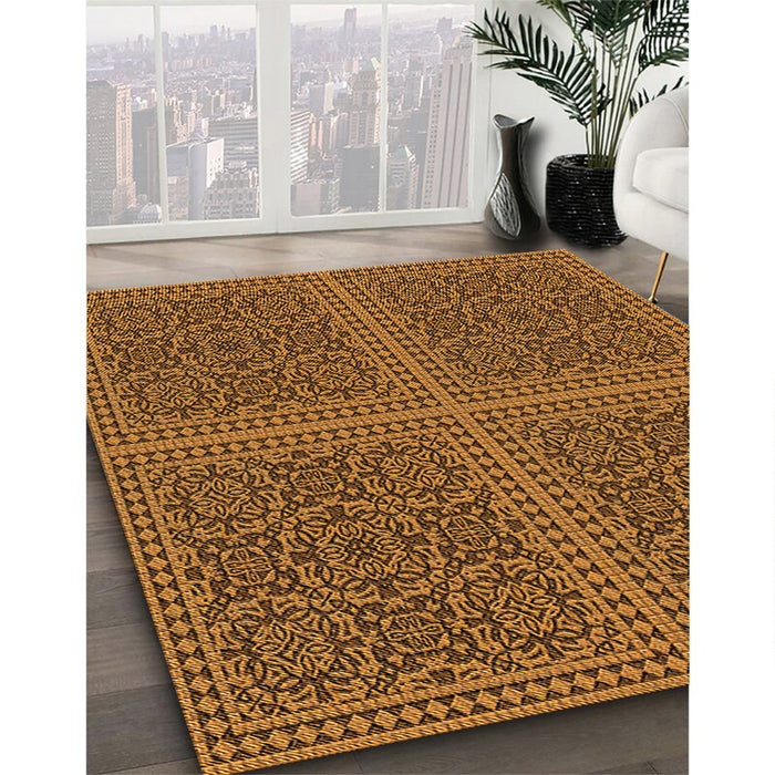 Patterned Red Brown Rug in Family Room, pat3726org
