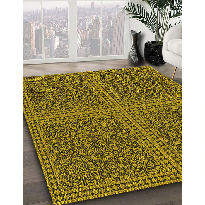 Patterned Orange Gold Rug in Family Room, pat3726yw