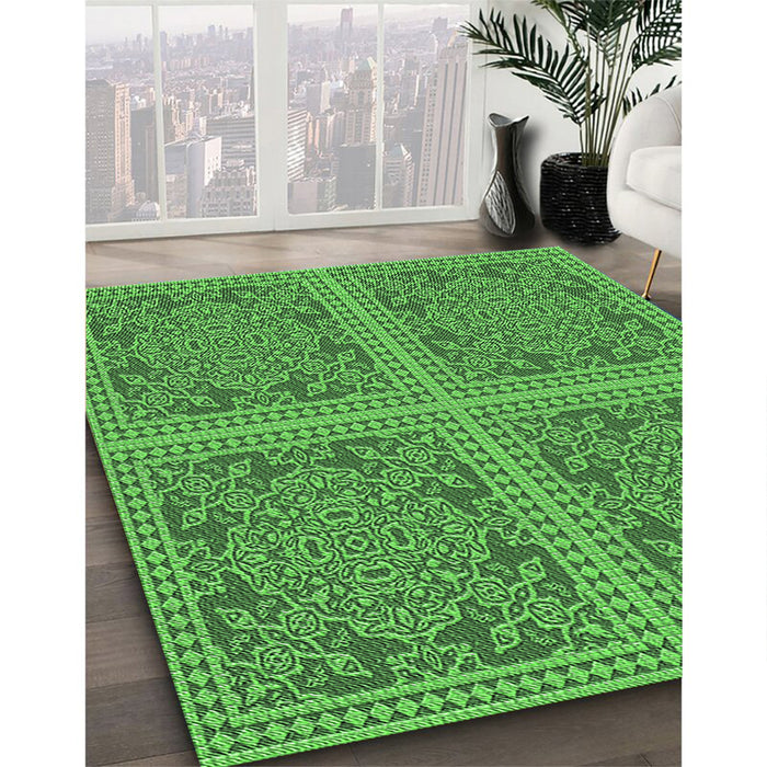 Machine Washable Transitional Forest Green Rug in a Family Room, wshpat3727grn