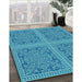 Machine Washable Transitional Bright Turquoise Blue Rug in a Family Room, wshpat3727lblu