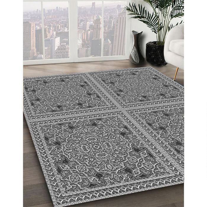 Machine Washable Transitional Dark Gray Rug in a Family Room, wshpat3728gry