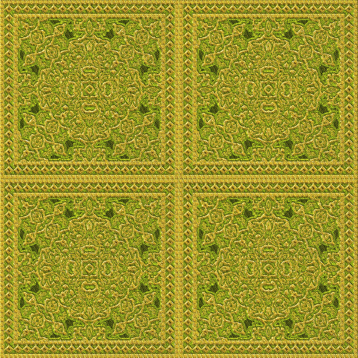 Round Machine Washable Transitional Dark Yellow Green Rug, wshpat3728yw