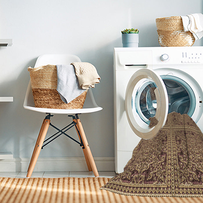 Machine Washable Transitional Brown Sand Brown Rug in a Washing Machine, wshpat3729brn