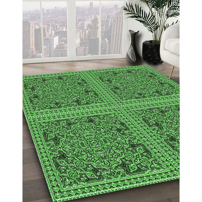 Machine Washable Transitional Neon Green Rug in a Family Room, wshpat3729grn