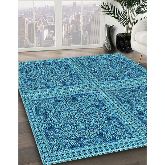 Machine Washable Transitional Blue Rug in a Family Room, wshpat3729lblu