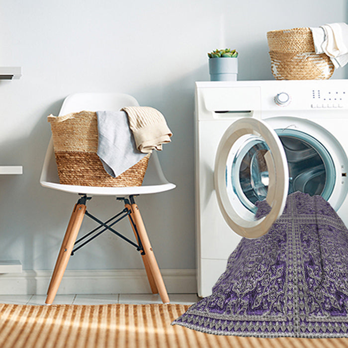 Patterned Purple Abstract Machine Washable Rug in a Washing Machine, wshpat3729