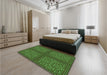 Patterned Dark Forest Green Rug in a Bedroom, pat3730grn