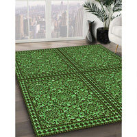 Patterned Dark Forest Green Rug, pat3730grn