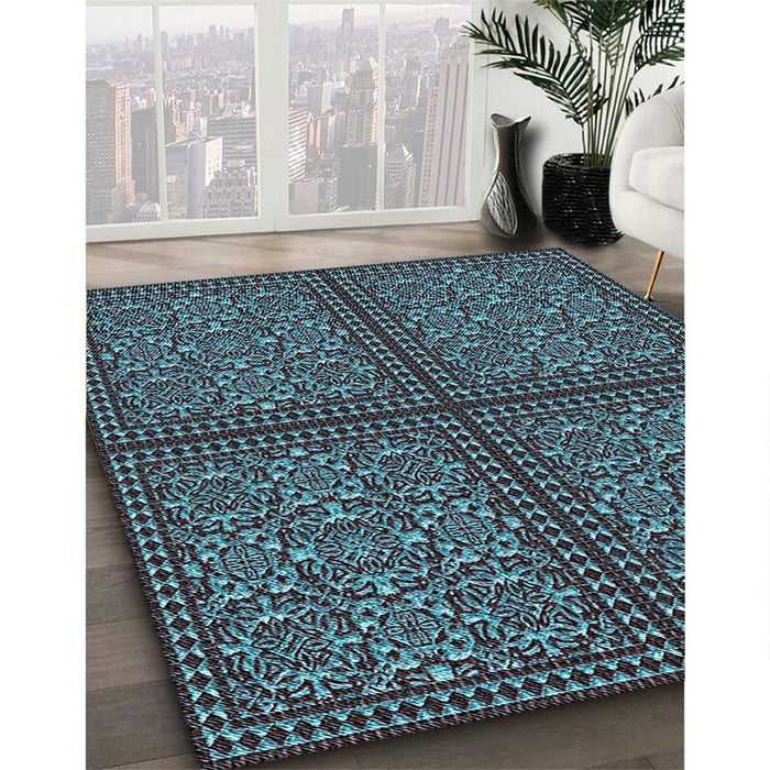 Patterned Dark Coffee Brown Rug in Family Room, pat3730lblu