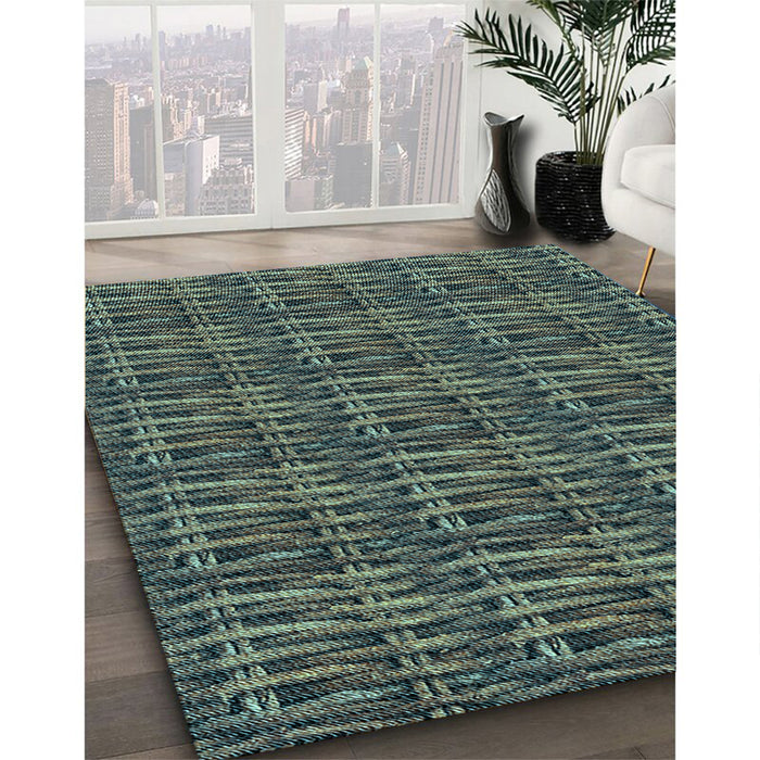 Patterned Gunmetal Green Rug in Family Room, pat3731lblu