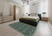 Patterned Gunmetal Green Rug in a Bedroom, pat3731lblu
